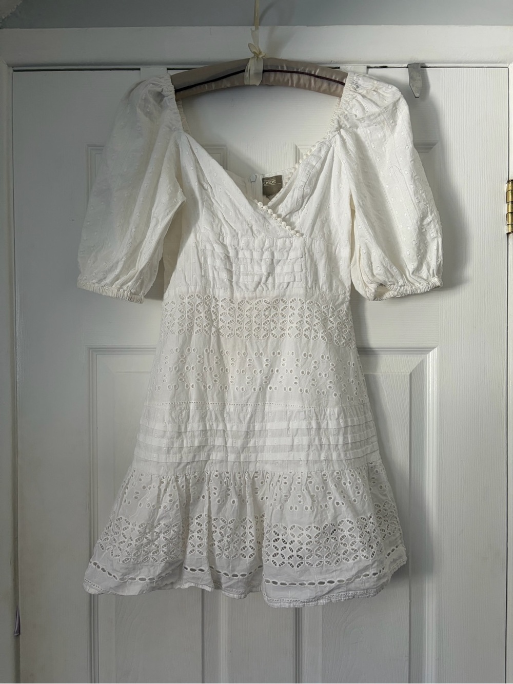 ASOS White Eyelet Puff Sleeve Mini Dress Size US 4